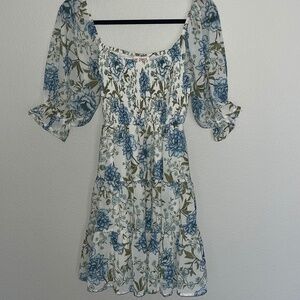 Flying Tomato Floral Scoop Neck Smocked Tiered Mini Dress Women's